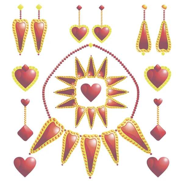 Set of red jeweleries with heart — Stock Illustration Set of red jeweleries with heart Stock Vector