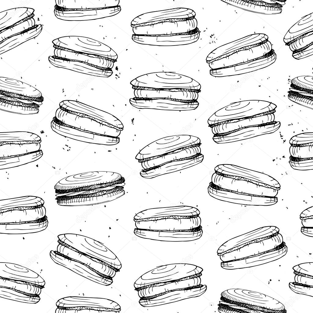 Seamless pattern with hand drawn macaroons. Vector background