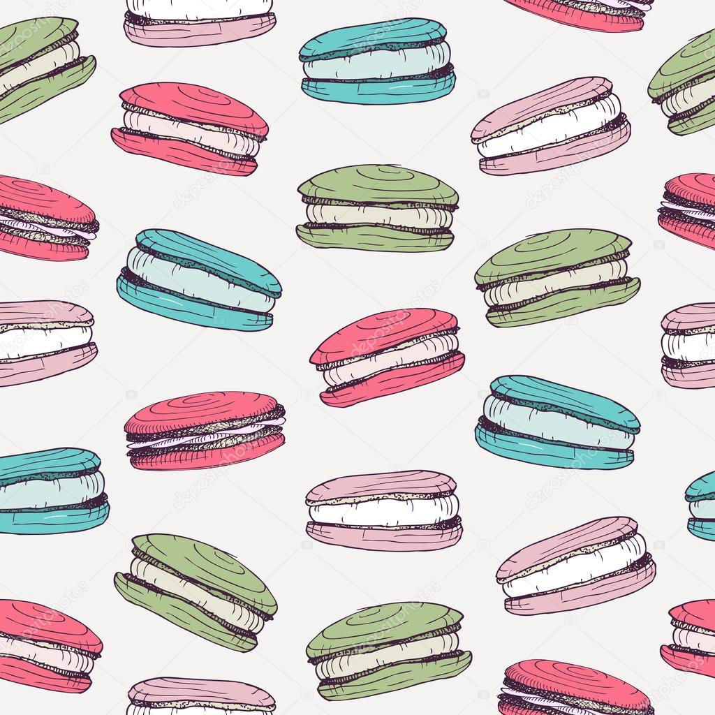 Seamless pattern with hand drawn macaroons. Vector background