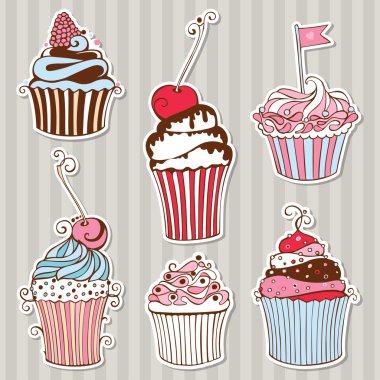 tatlı kek çıkartmaları dekoratif el çekilmiş