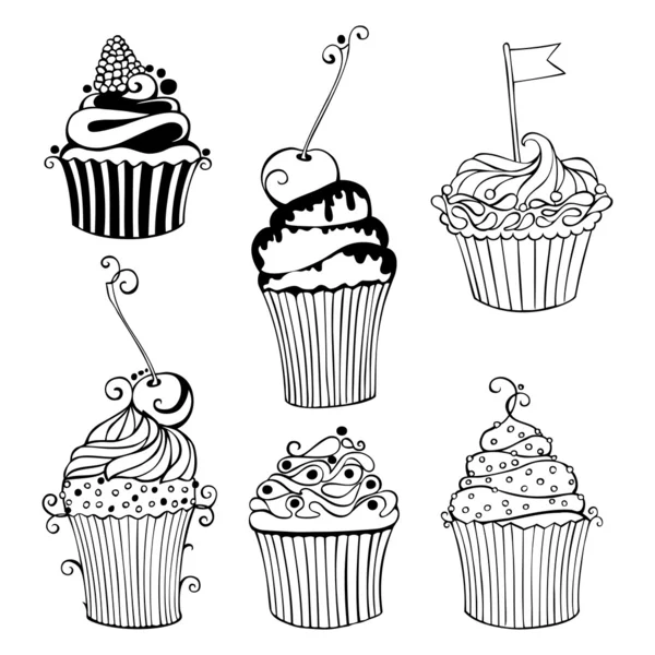 Pastelitos dulces dibujados a mano decorativos — Archivo Imágenes Vectoriales