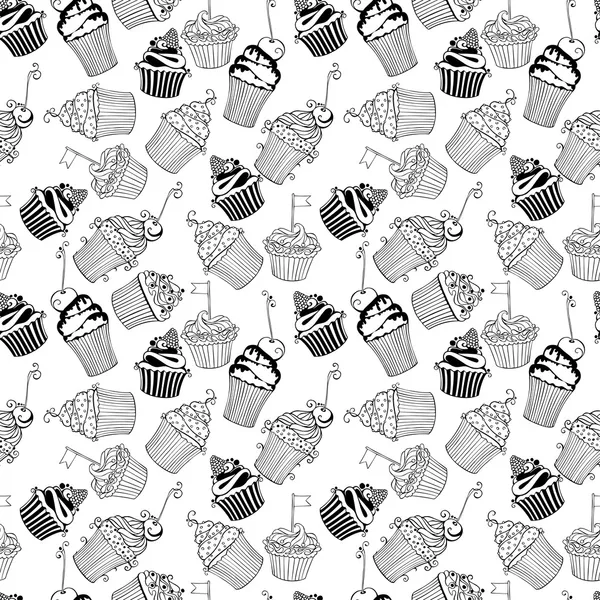 Naadloze patroon met kleine hand getrokken zoete cupcakes — Stockvector