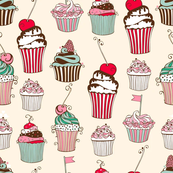 Padrão sem costura com cupcakes decorativos — Vetor de Stock