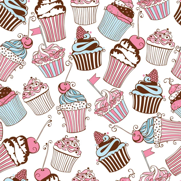 Naadloze patroon met decoratieve cupcakes — Stockvector