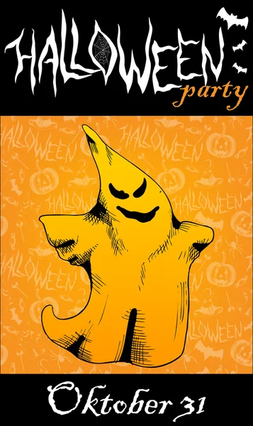 Projeto de cartão de Halloween com mão desenhada fantasma laranja — Vetor de Stock