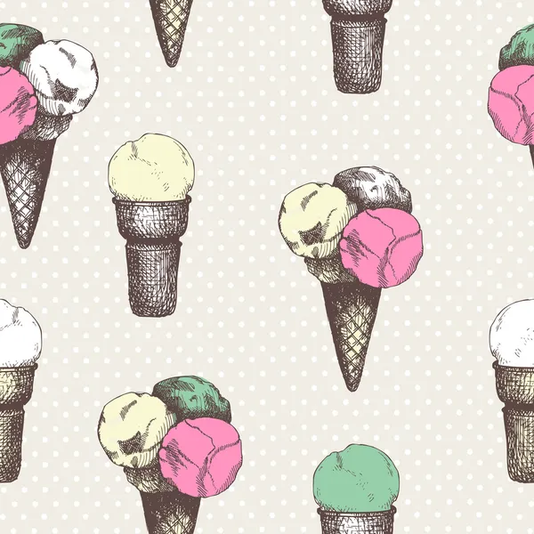 Modèle sans couture avec crème glacée dessinée à la main — Image vectorielle