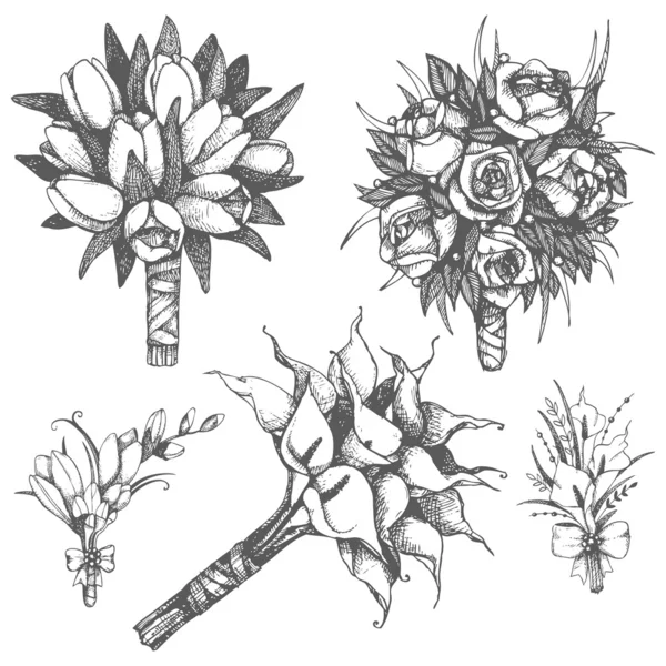 Conjunto vectorial de ramos de boda dibujados a mano — Archivo Imágenes Vectoriales