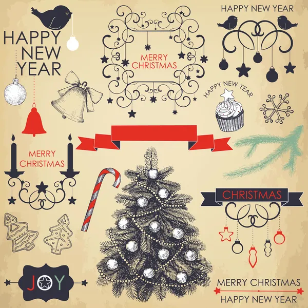 Natale e gli elementi di anno nuovo — Vettoriale Stock