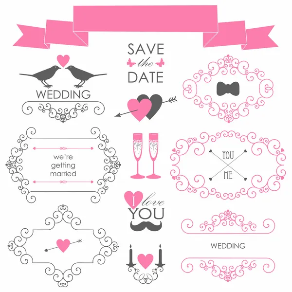 Conjunto de elementos artísticos de boda — Vector de stock