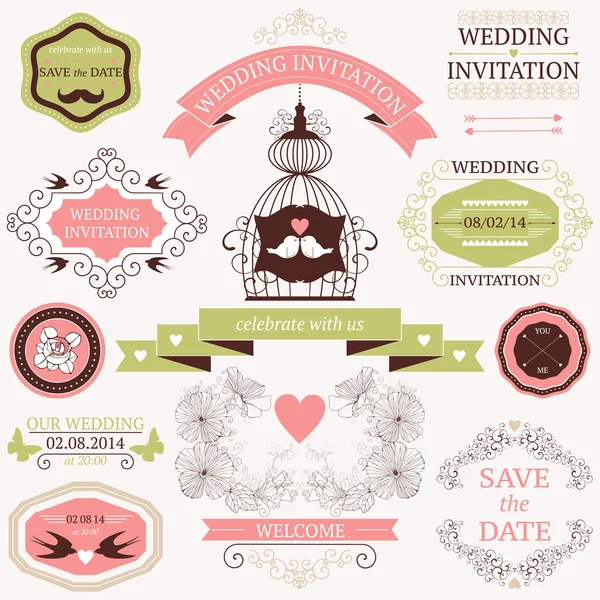 Signos y elementos de diseño decorativo de la boda — Stockvector