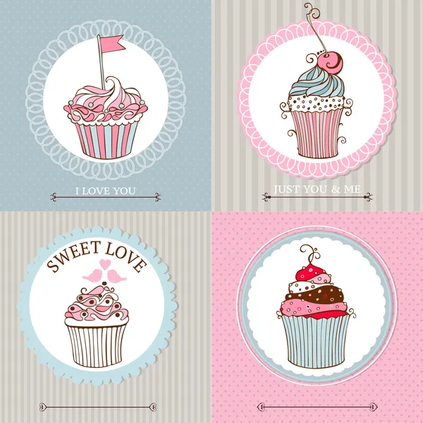 Vector collection of decorative hand drawn sweet cupcakes card for greeting card or invitation — Stock Vector