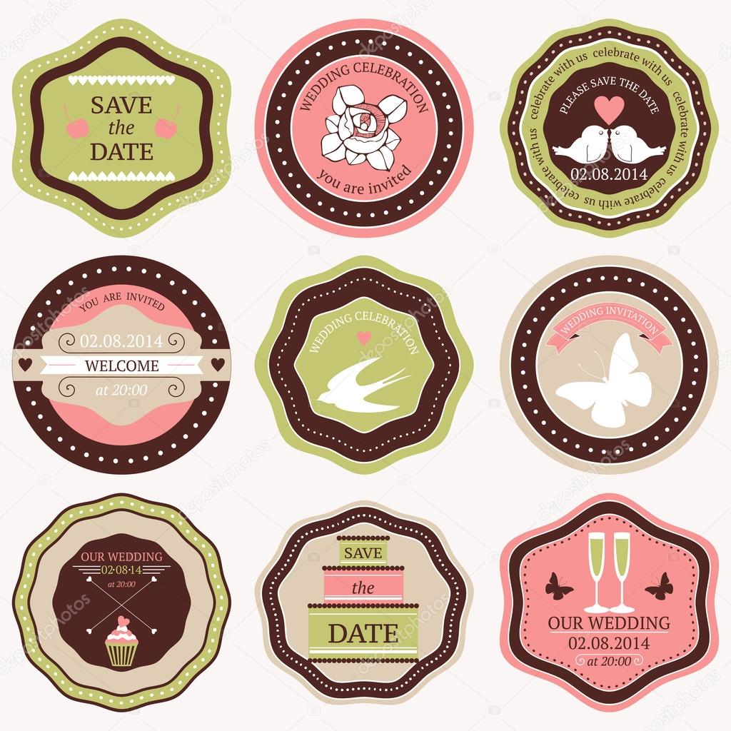 Vector collection of decorative wedding sticker and icons