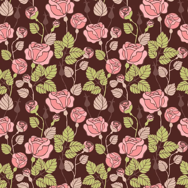 Seamless pattern with decorative roses flowers in delicate colors. — Stock Vector