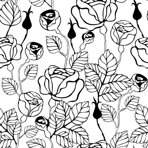 シームレスなパターン装飾的なバラの花を持つ — ストックベクタ
