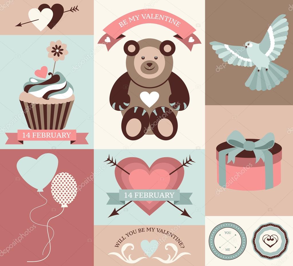 Vector collection of valentines day retro cards and banners with decorative elements.