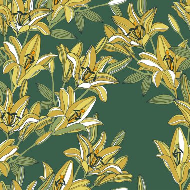 Dekoratif lily çiçekler siluetleri vektör arka plan