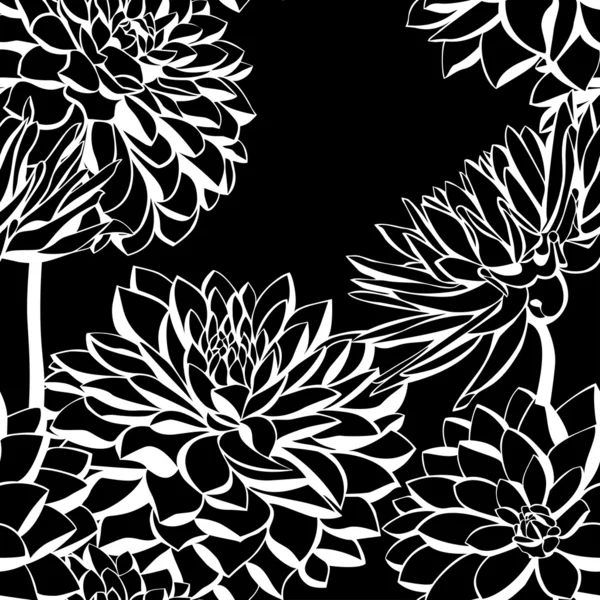 Patrón sin costura vectorial con flores de dalia decorativas blancas — Vector de stock