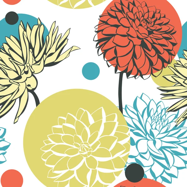 Vector naadloos patroon met decoratieve dahlia bloemen — Stockvector