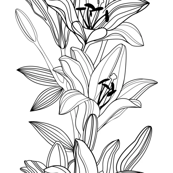 Fondo vectorial con siluetas decorativas de flores de lirio — Vector de stock