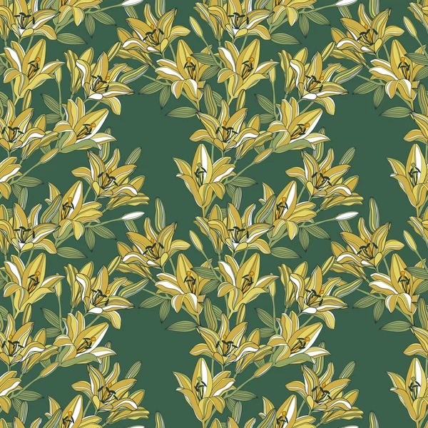 Vektor bakgrund med dekorativa lily blommor silhuetter — Stock vektor