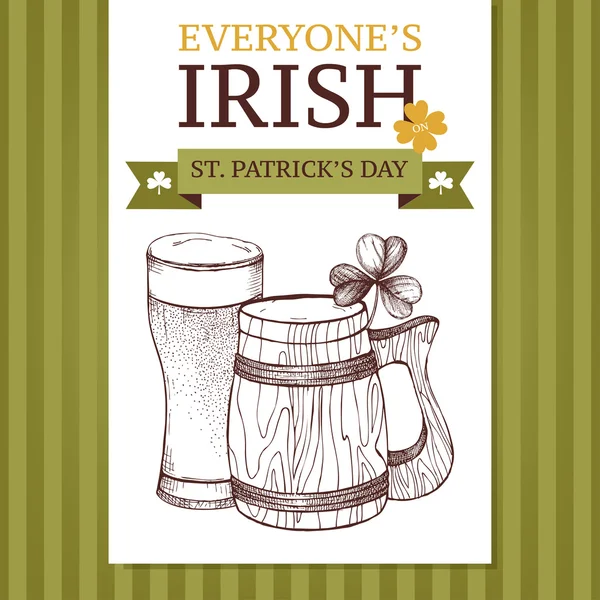 Taza de cerveza y vaso para el día de San Patricio — Vector de stock