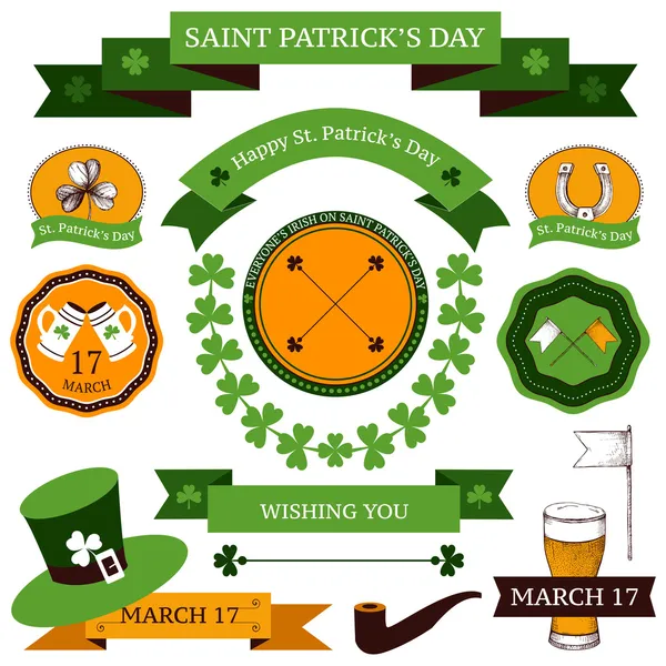 Conjunto vectorial de elementos decorativos de diseño para el día de San Patricio . — Vector de stock