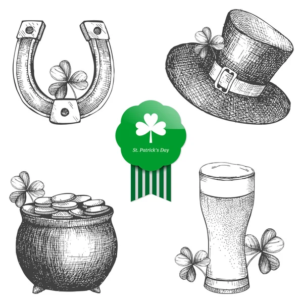 Vektor-Sammlung handgezeichneter Illustrationen für St. Patrick 's Day. — Stockvektor