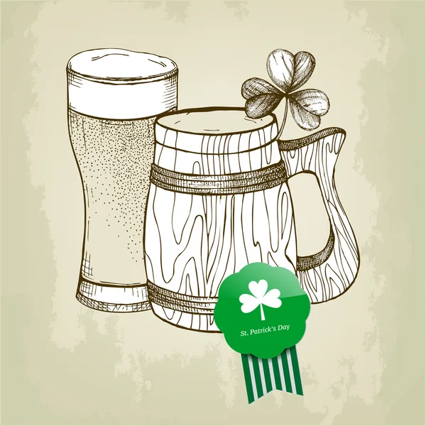 सेंट पैट्रिक दिवस के लिए बीयर मग और ग्लास — स्टॉक वेक्टर