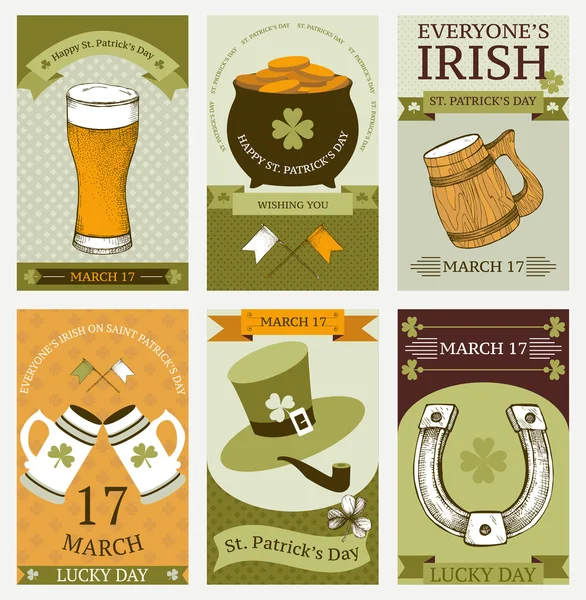 Vector collection of vintage cards for St. Patrick's day — Stock Vector