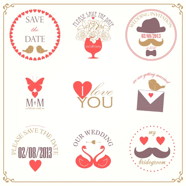 Vector collection of decorative wedding icons — Stock Vector
