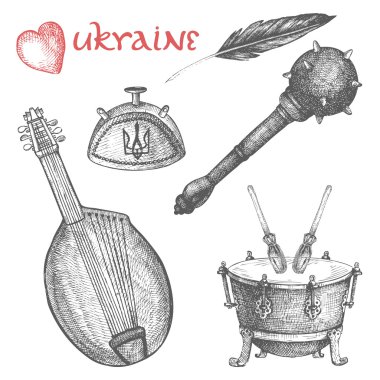 Ukrayna Ulusal sembolleri Vintage vektör kümesi