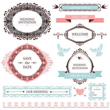 Vintage collection of Vector wedding design elements clipart