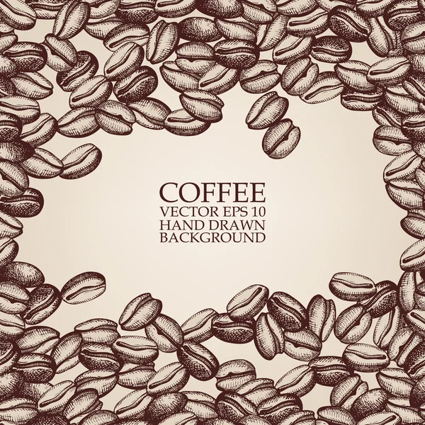 Fondo vectorial con granos de café naturales dibujados a mano — Vector de stock