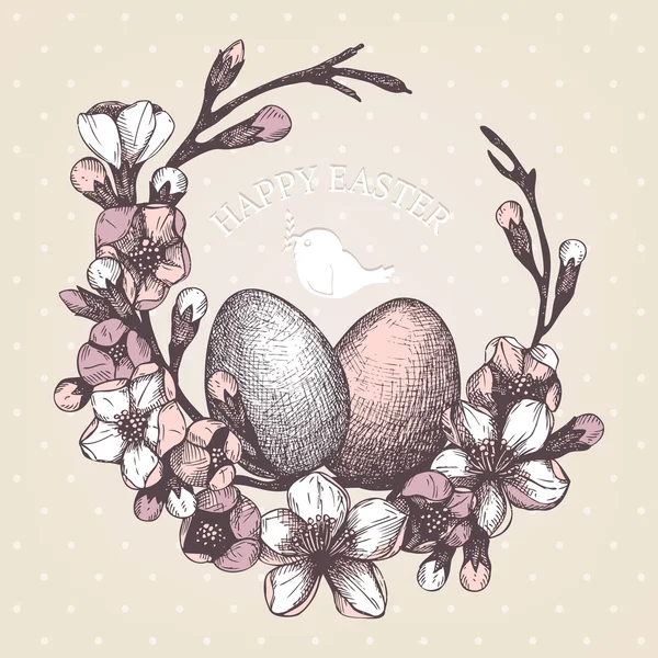 Vector vintage design for you Easter card or invitation with hand drawn illustrations — Stock Vector