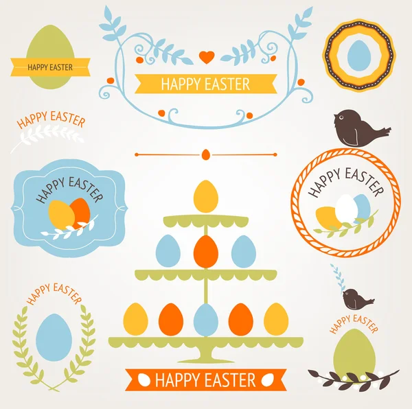 Vector collection of cute retro Easter icons for your card or invitation design — Stock Vector