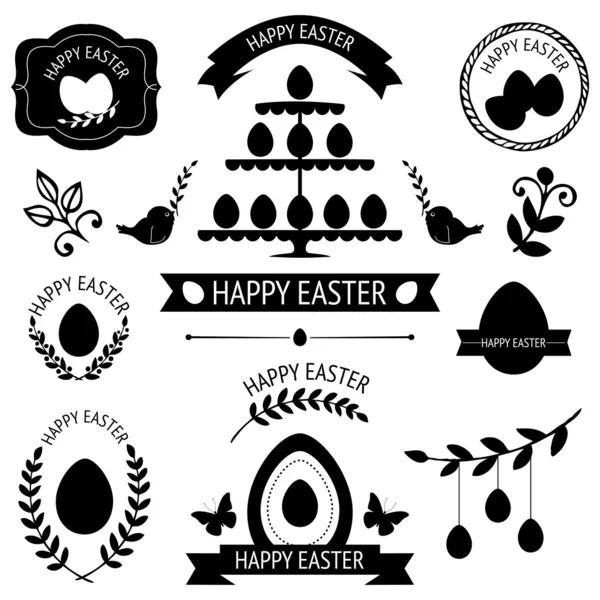 Collection vectorielle d'icônes rétro noires pour Pâques isolées sur blanc — Image vectorielle