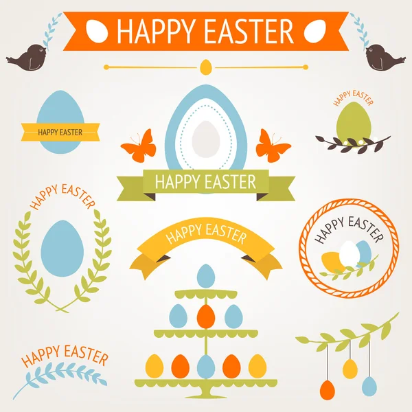 Vector collection of cute retro Easter icons for your card or invitation design — Stock Vector
