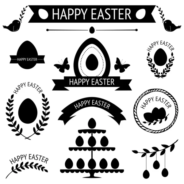 Vector collection of black retro icons for easter design isolated on white — Stock Vector