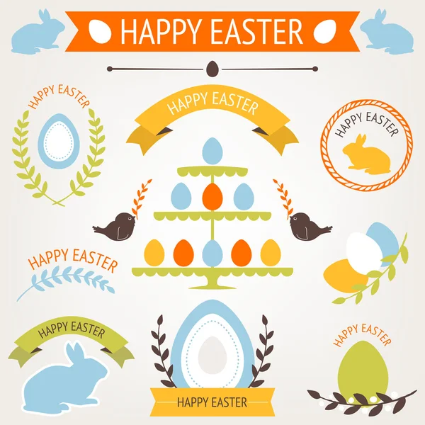 Vector collection of cute retro Easter icons for your card or invitation design — Stock Vector