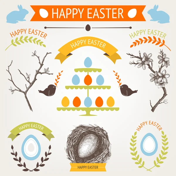 Collection vectorielle de jolies icônes rétro de Pâques pour votre carte ou votre invitation — Image vectorielle