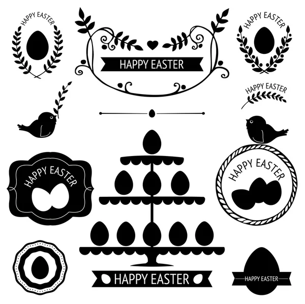 Vector collection of black retro icons for easter design isolated on white — Stock Vector