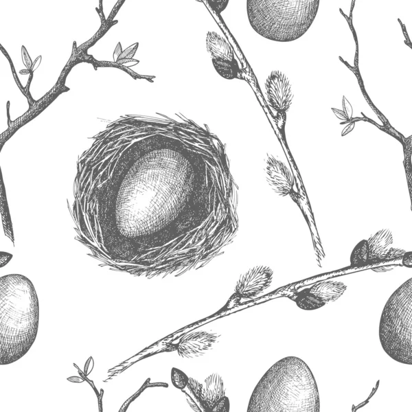 Vzor bezešvé vinobraní s inkoustem ručně tažené velikonoční ilustrace — Stockový vektor