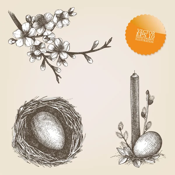 Wektor wzór kolekcja ręcznie rysowane Wielkanoc ilustracje — Wektor stockowy