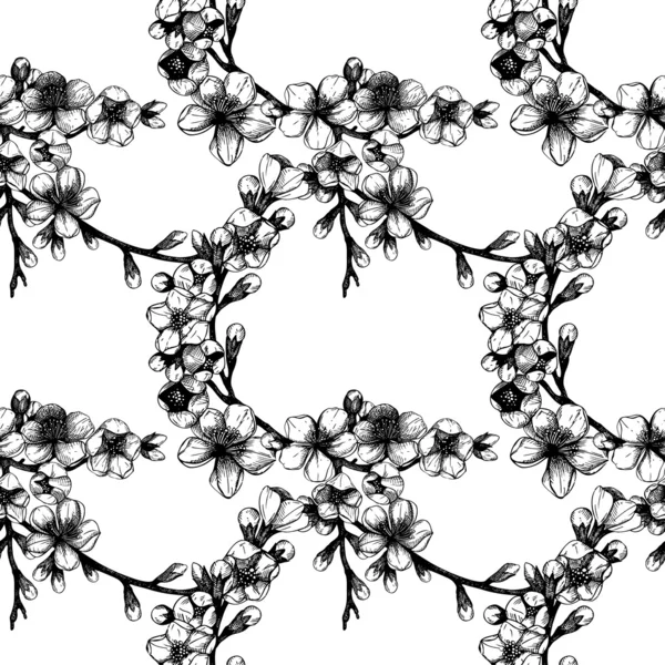 Seamless mönster med handen ritade blommande frukt träd kvist — Stock vektor