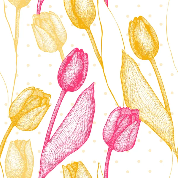 Fond vectoriel avec fleurs de tulipes dessinées à la main — Image vectorielle