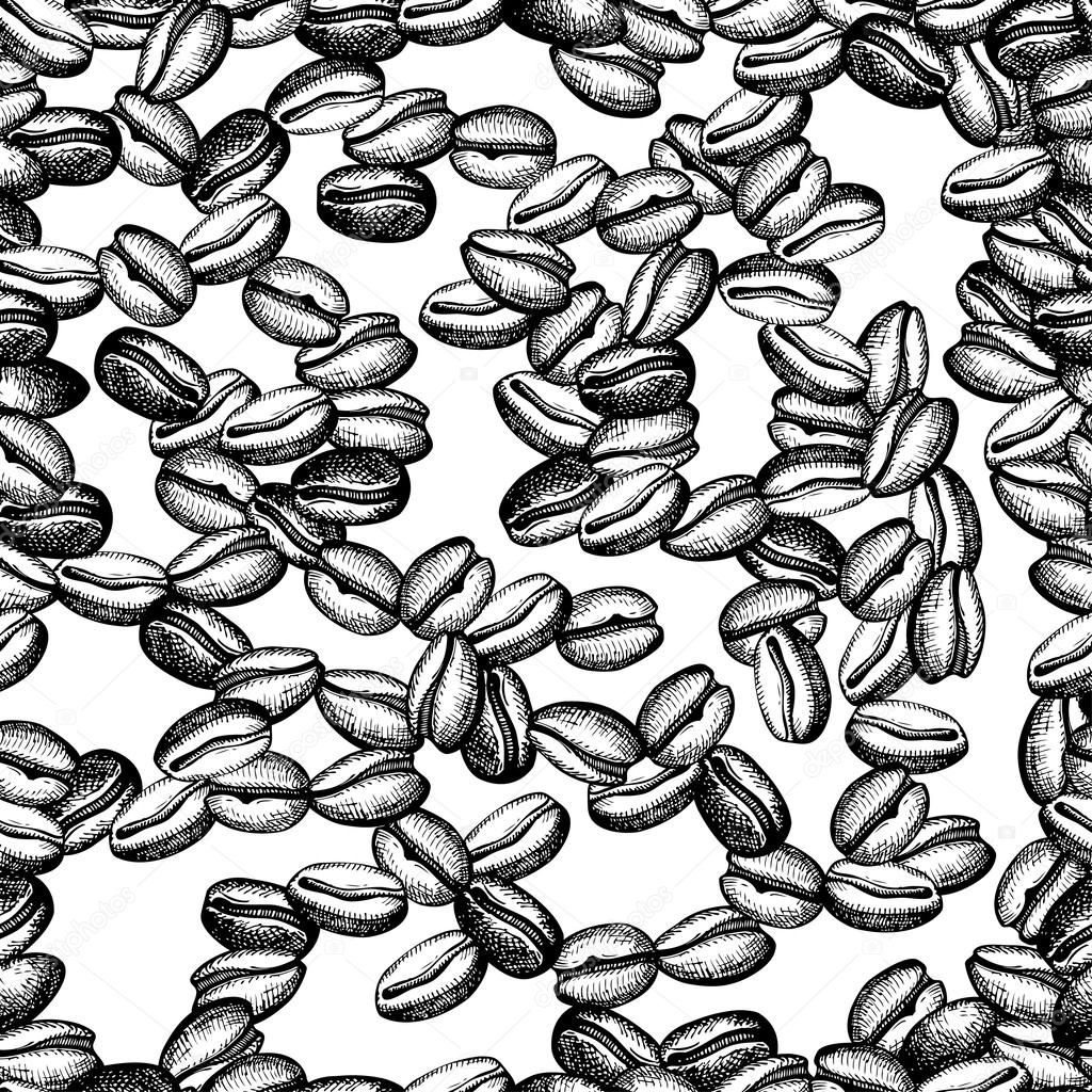 Vector background with hand drawn black coffee beans