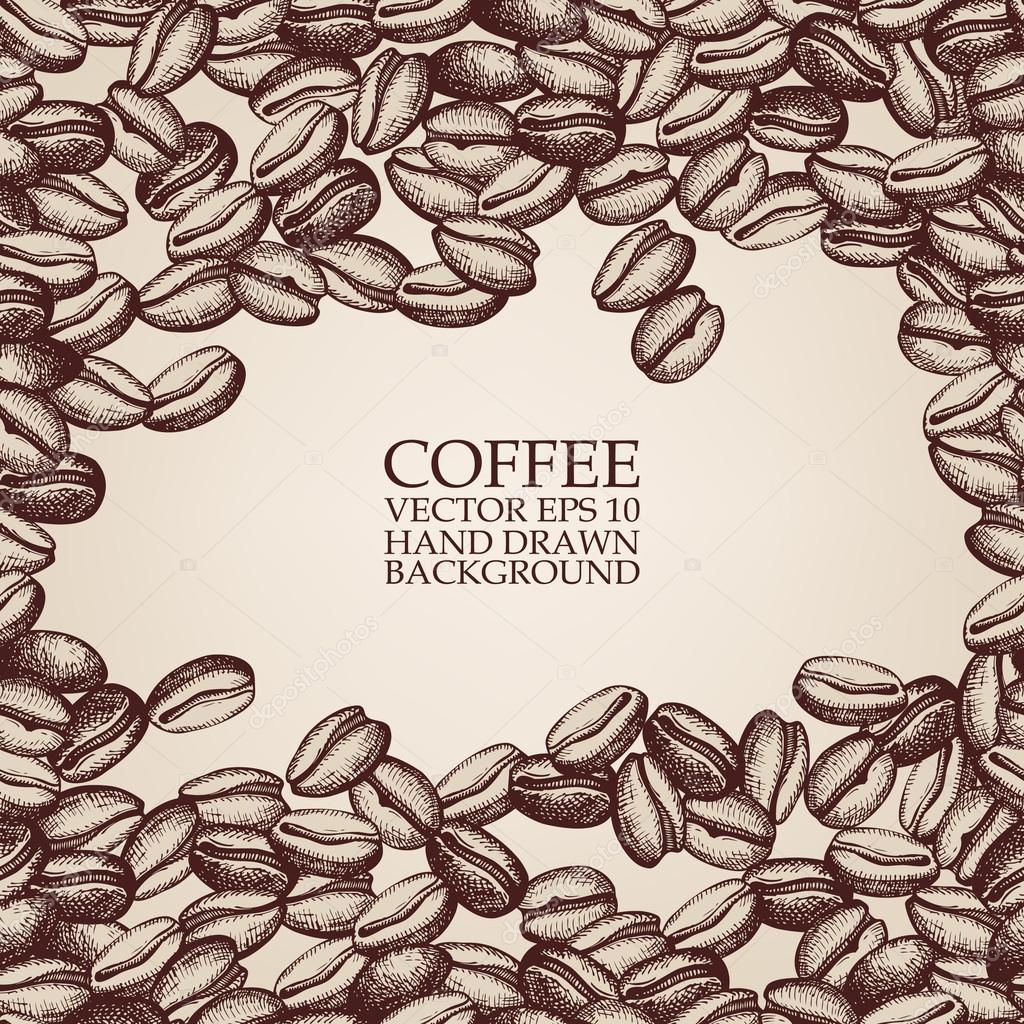 Vector background with hand drawn natural coffee beans