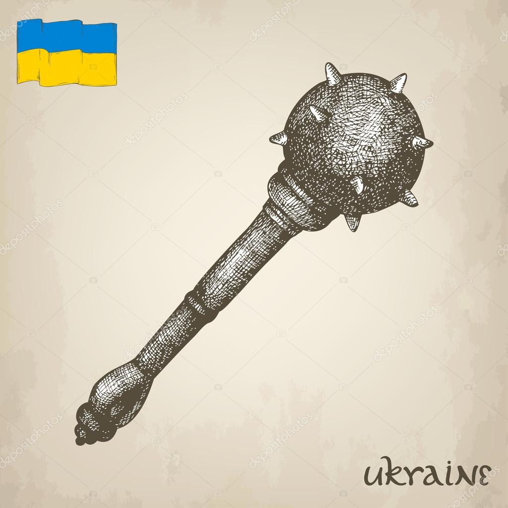 Vintage vector illustrations of national Ukrainian symbol - mace