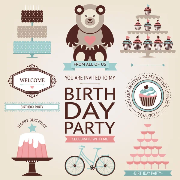 Iconos de celebración de cumpleaños — Vector de stock