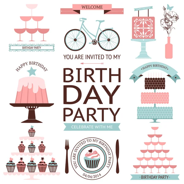 Иконы празднования дня рождения — стоковый вектор